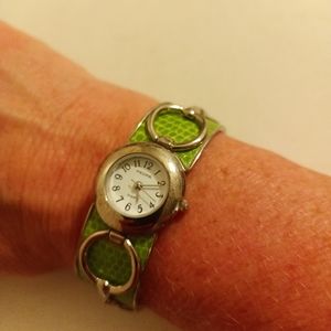 Vintage Pedre lime alligator skin look green cuff watch derby style